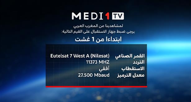 ترددات جديدة لقناة ميدي1تيفي لمشاهديها من المغرب العربي