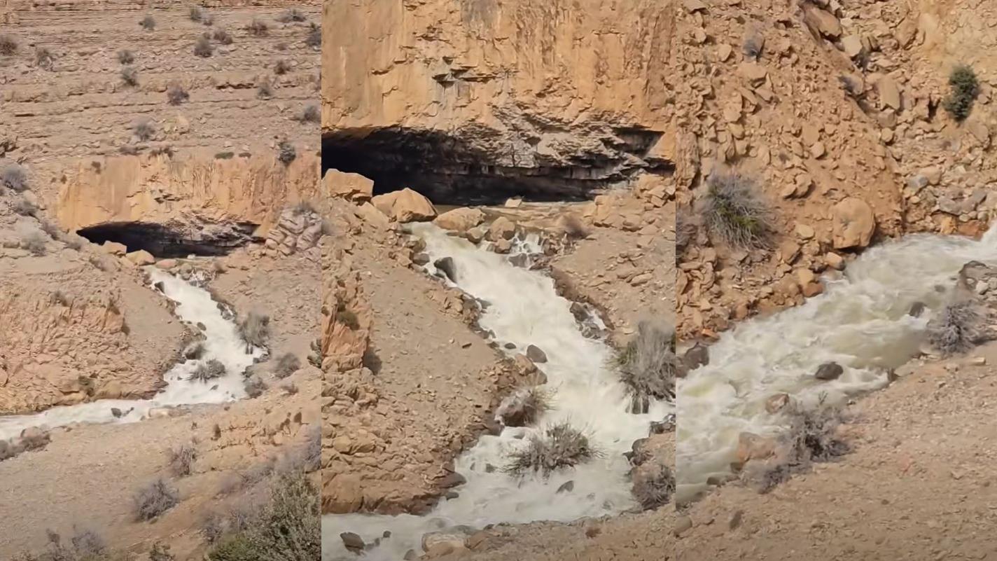 فيديو.. سيول تتدفق من مغارة ببولمان بعد موسم جفاف