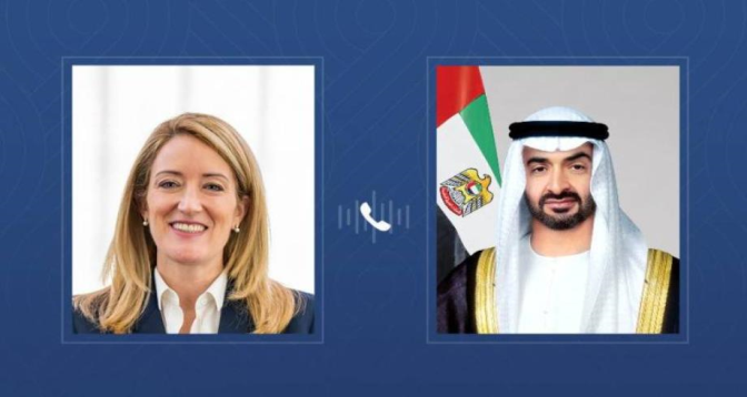 الرئيس الإماراتي ورئيسة البرلمان الأوروبي يبحثان تطورات الأوضاع في المنطقة