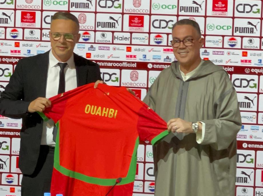 لحظة تقديم محمد وهبي المدرب الجديد للمنتخب المغربي