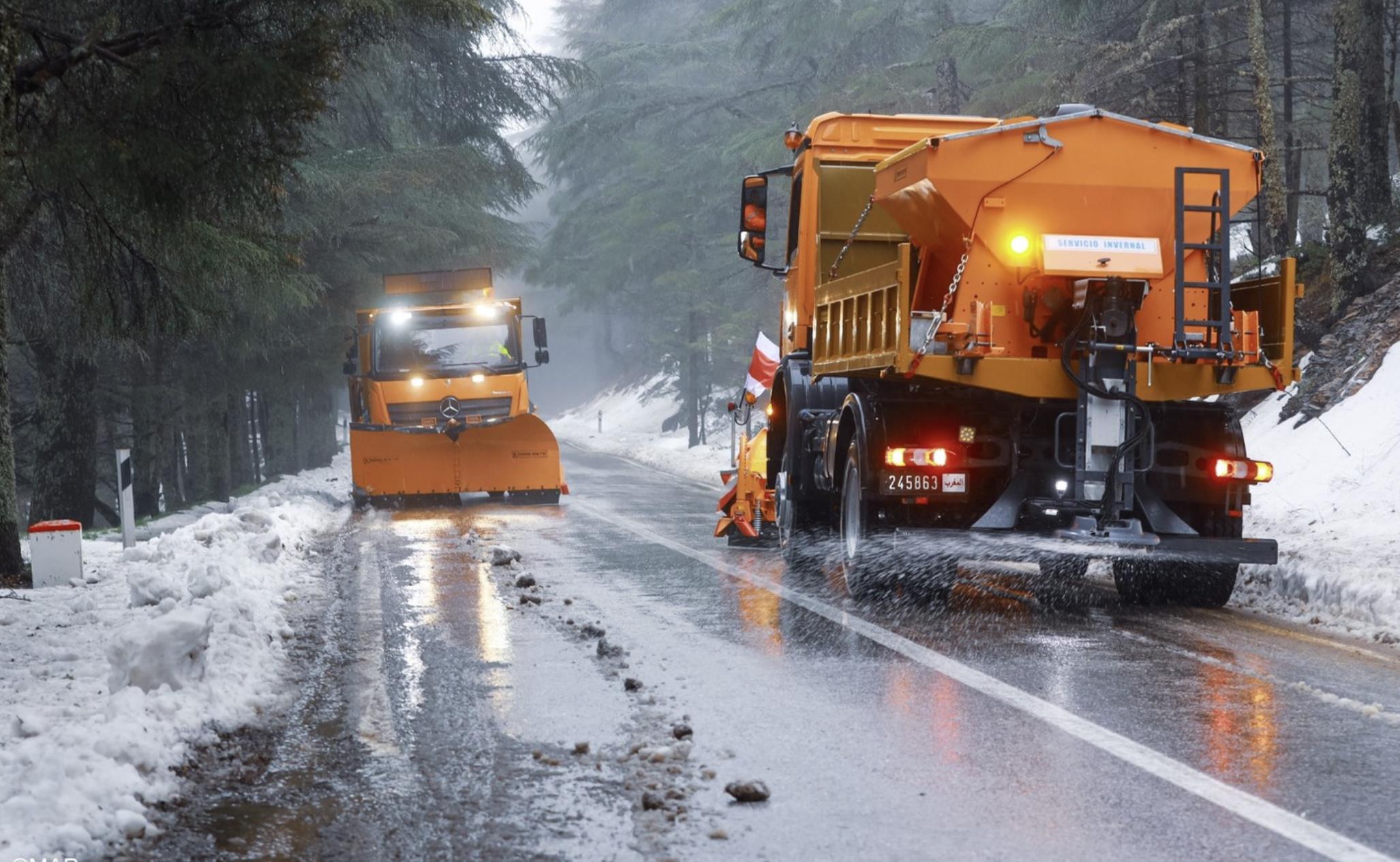 جهود مستمرة من المصالح المختصة لإزالة الثلوج وتأمين السير بالمناطق الجبلية